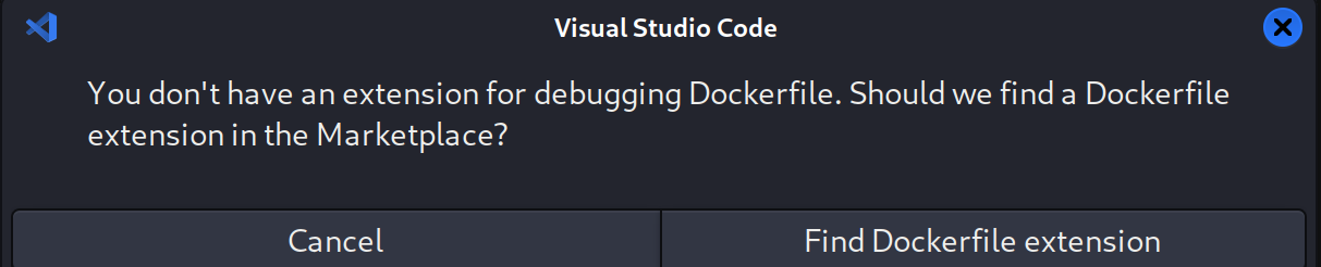 VS Code reporting that no extension is available for debugging a Dockerfile